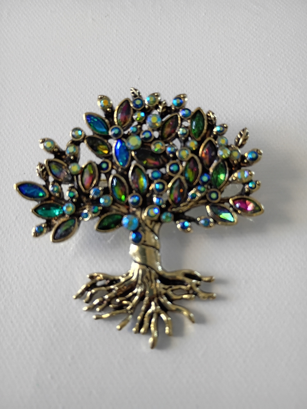 Multicolor Crystal Tree of Life Brooch